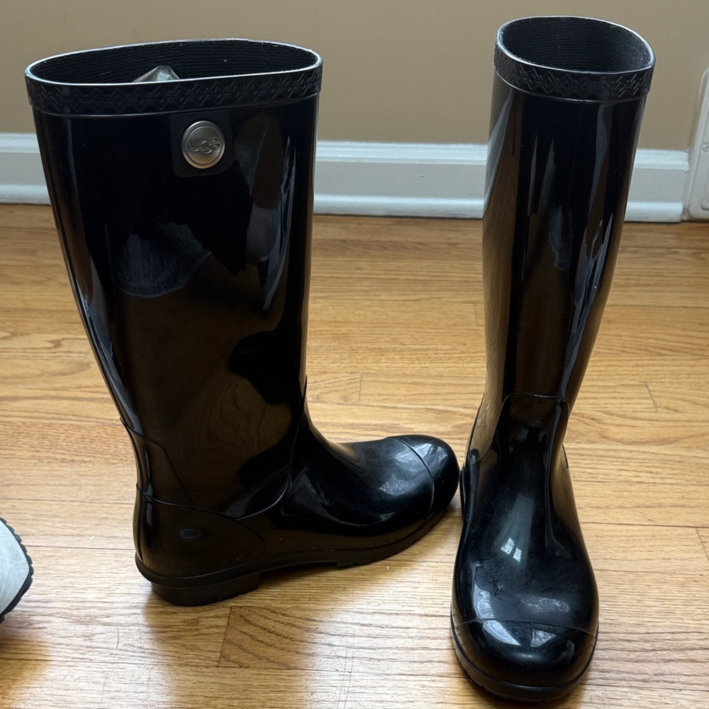 UGG Glossy Black Knee-High Rain Boots